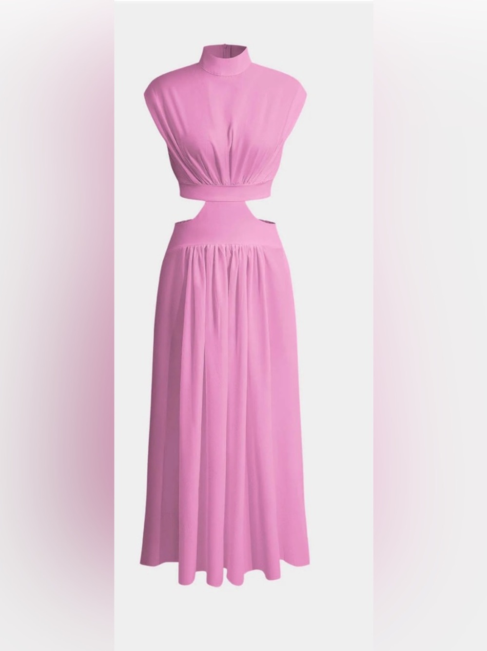 PRETTY IN PINK w/pockets!  Mock Neck, Cut Out Ruched Pink Maxi Dress- Sz. XL